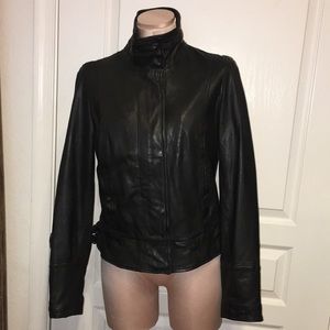 🌬LUCKY BRAND Leather Moto Jacket Buttery Soft Black Side Buckles Authentic M